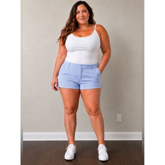 Dkny Pants - DKNY Blue White Stripe Cuffed Shorts 100% Cotton Size 12